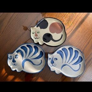 Set of 3 Art Pottery Cat Plates, Signed